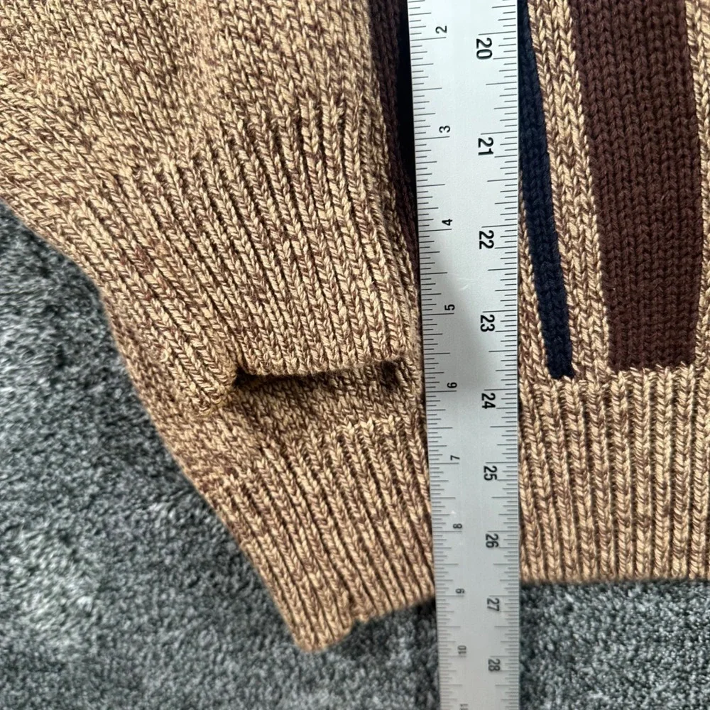Roundtree & Yorke Knit Sweater Mens XL Brown Tan Cotton Striped Cable Crewneck
